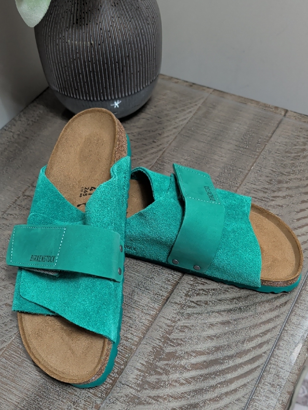Birkenstock Kyoto Digital Green Suede Two-Strap Slide Sandals